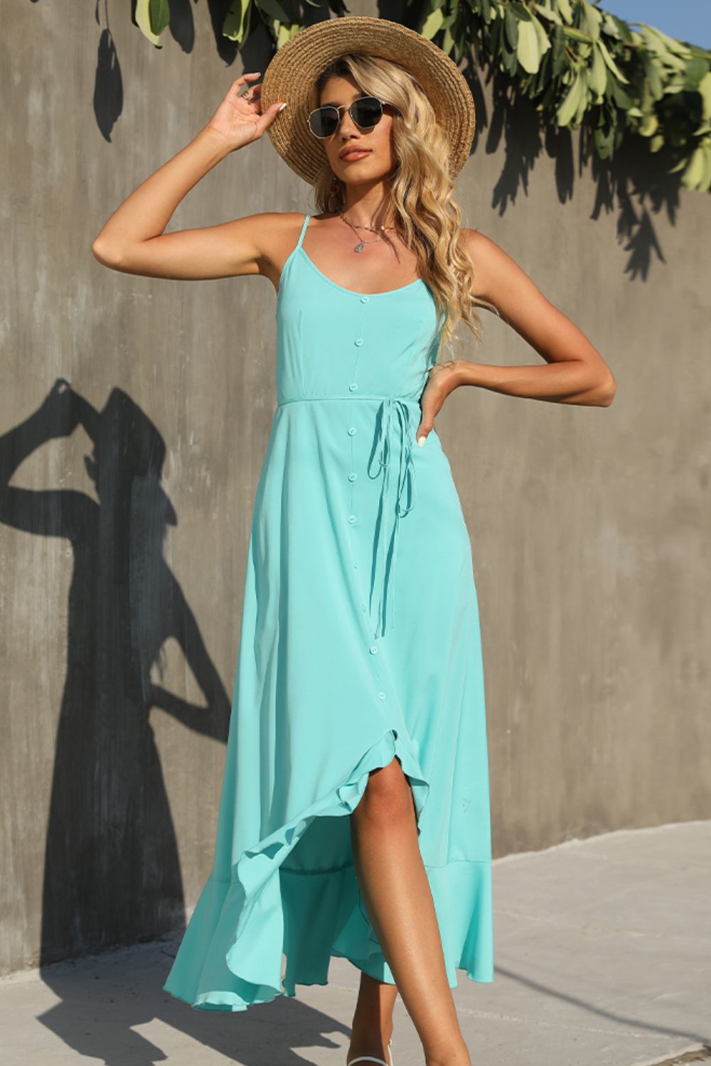 Spaghetti Strap Ruffle Hem Dress