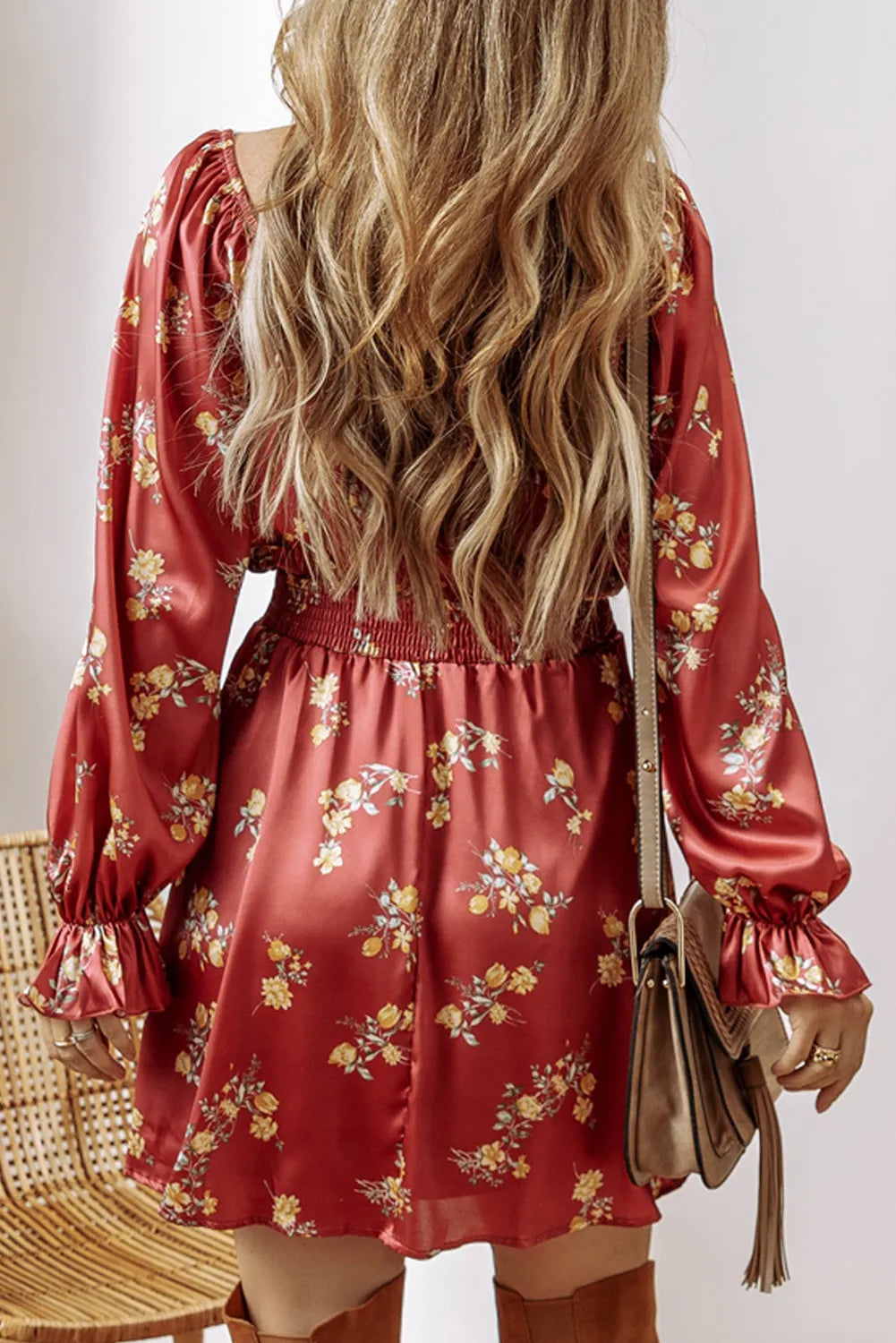 Ruffled Floral Sleeve Mini Dress