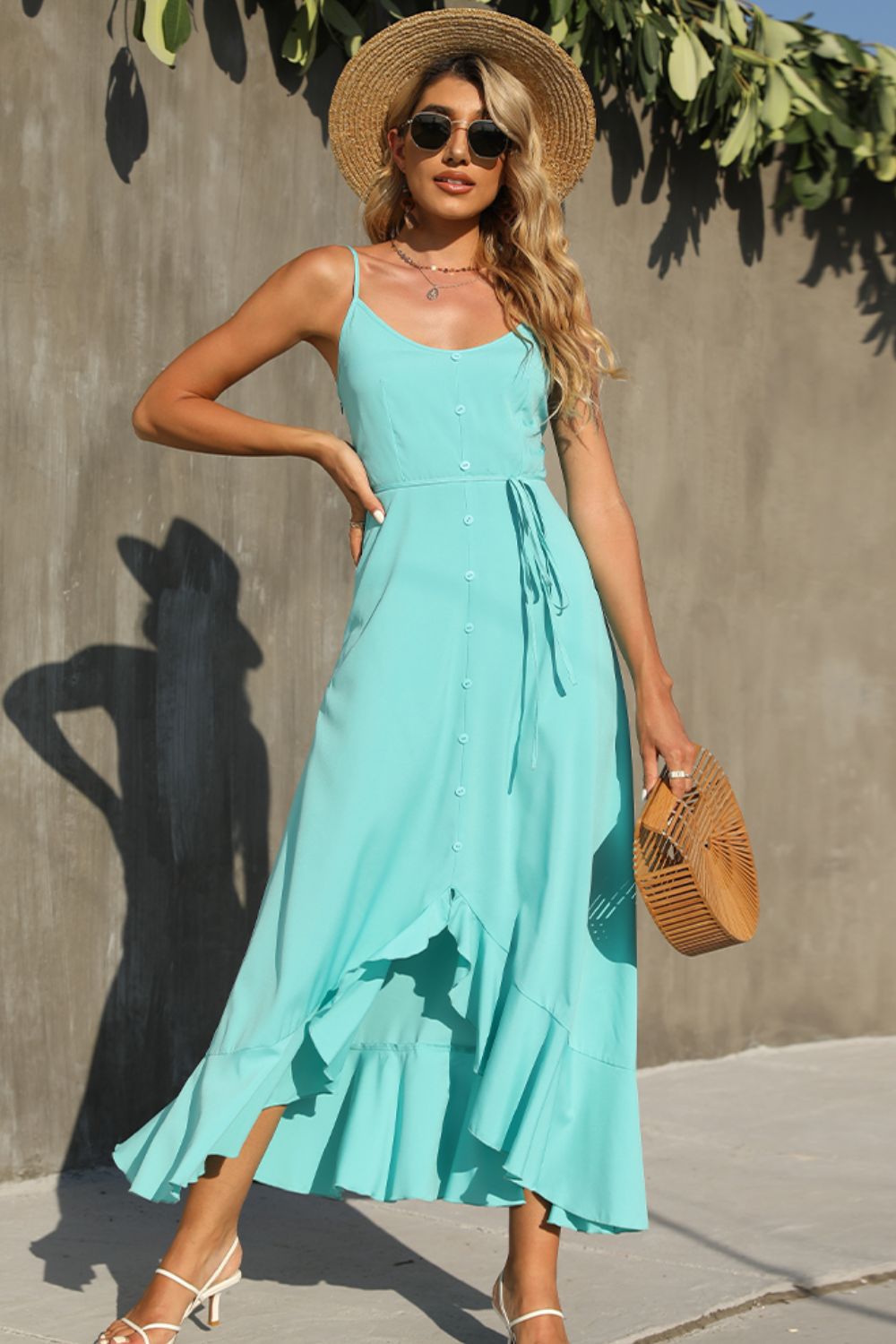 Spaghetti Strap Ruffle Hem Dress
