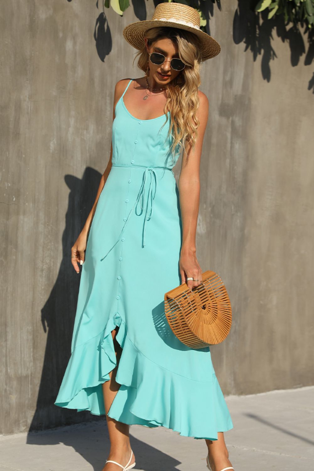 Spaghetti Strap Ruffle Hem Dress