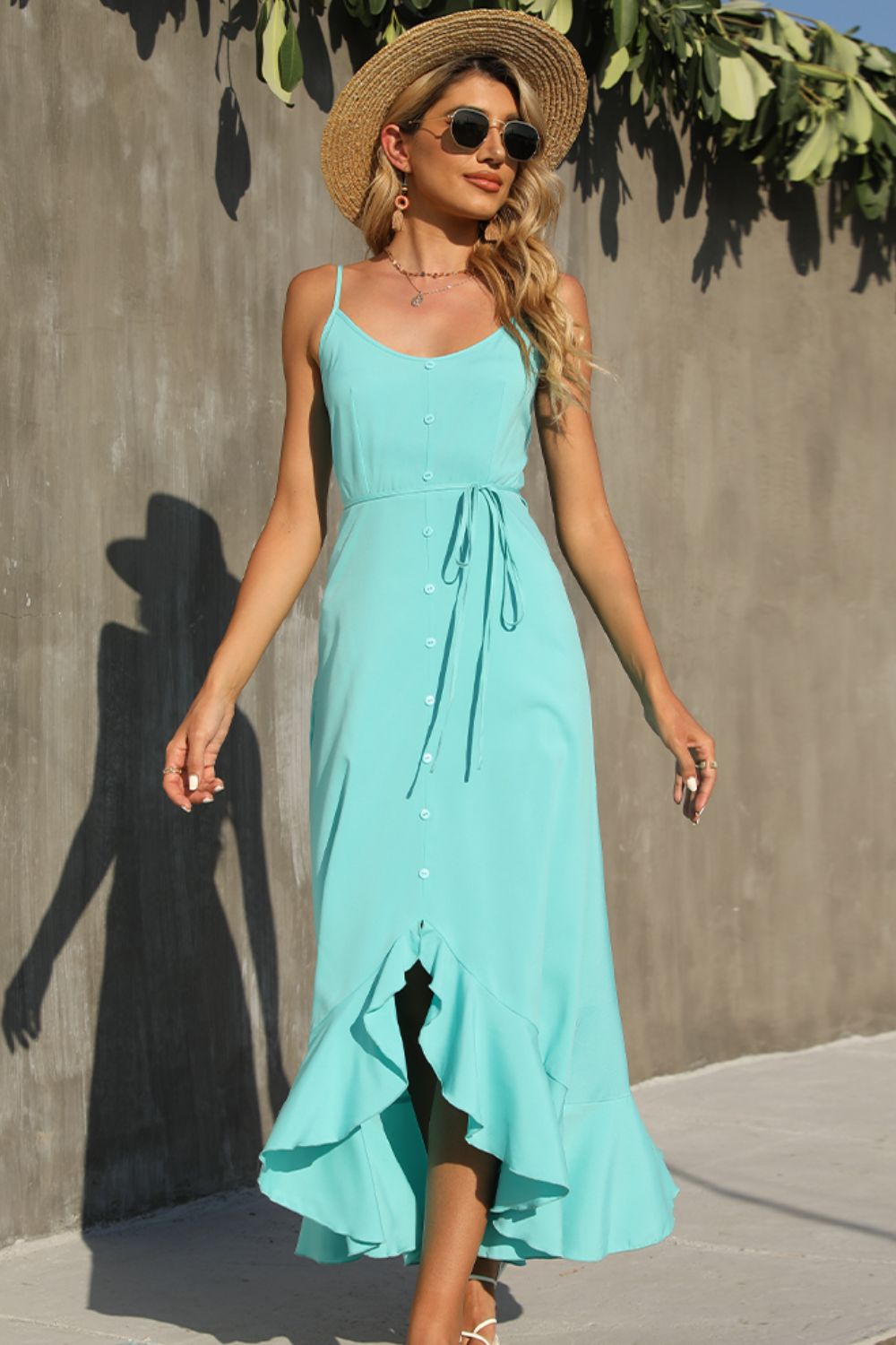 Spaghetti Strap Ruffle Hem Dress